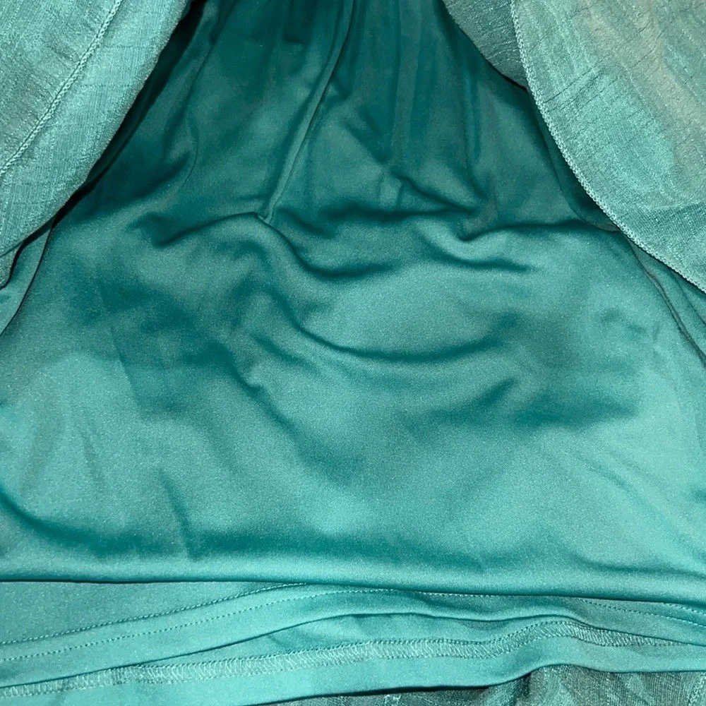 J Gee Maxi Dress S Teal Green‎ Blue Tiered Ruffle Boho Smocked Flutter Lace Trim - Picture 13 of 14